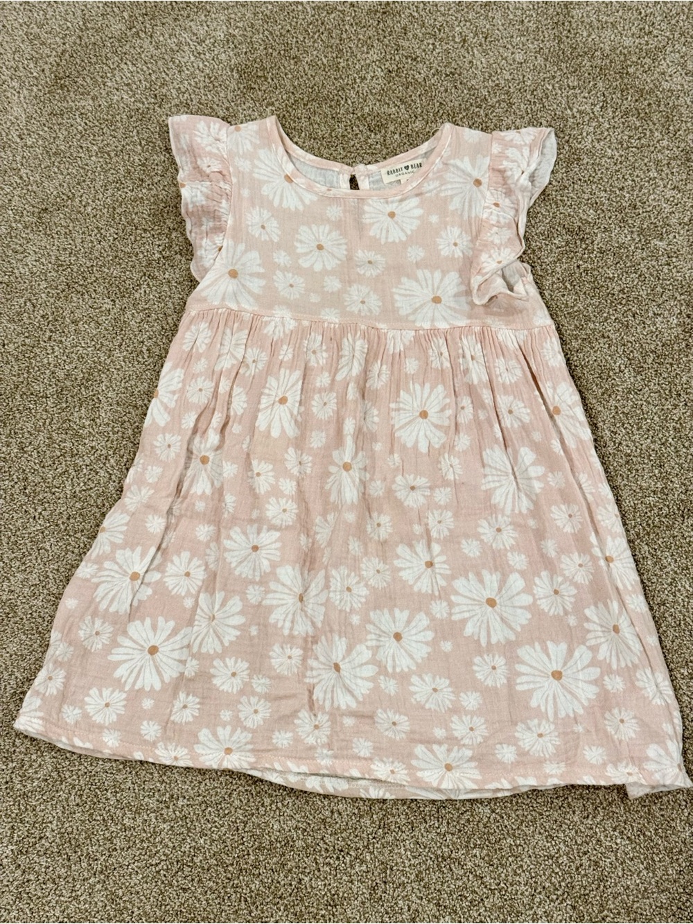 Rabbit Bear Organic Pink Organic Cotton Dress with Daisy Pattern for Kids